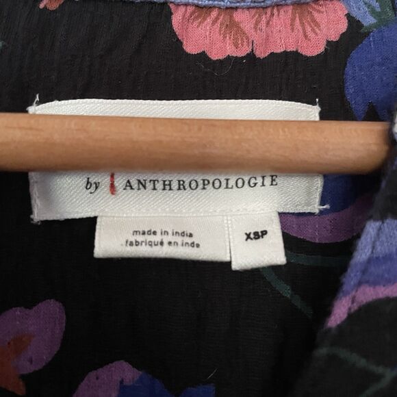 Anthropologie Black Floral Josie Dolman Sleeve Top XSP Crepe Boho Peasant Flowy - Picture 12 of 12